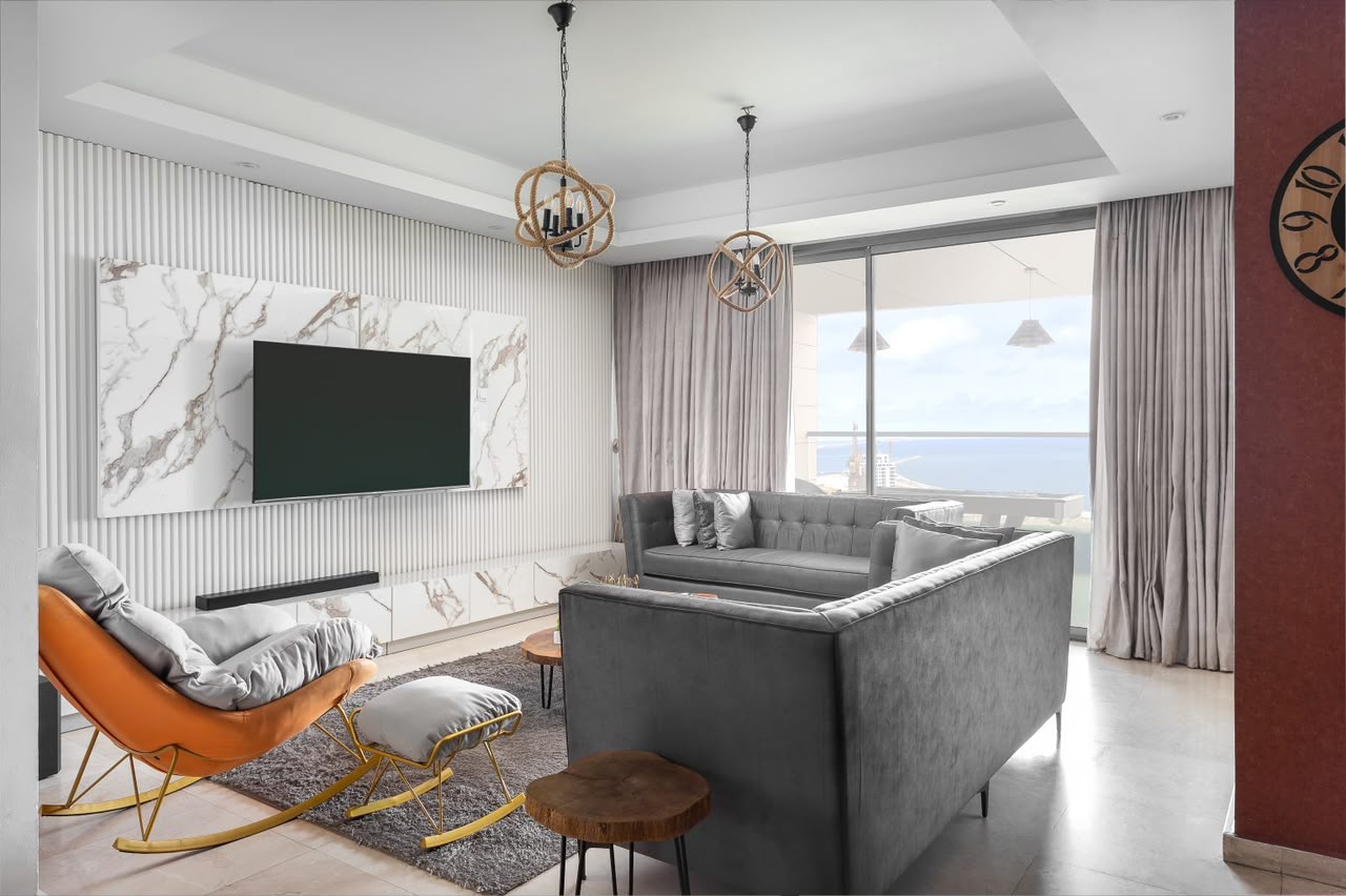 Eko Pearl Tower 11th-floor apartment lounge with city and ocean view