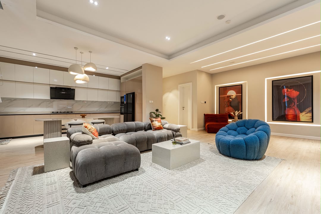 Stylish Lekki 2-bedroom apartment lounge and kitchen