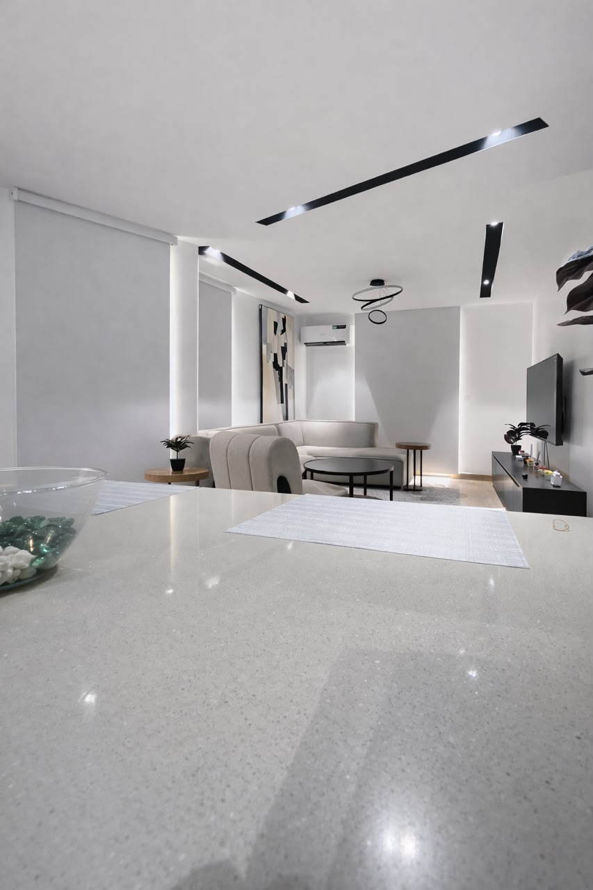 Yaba one-bedroom apartment open-plan lounge and dining area